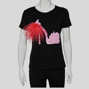 Boutique Moschino Black Short Sleeve Feather Accent Stiletto Print T-shirt 4